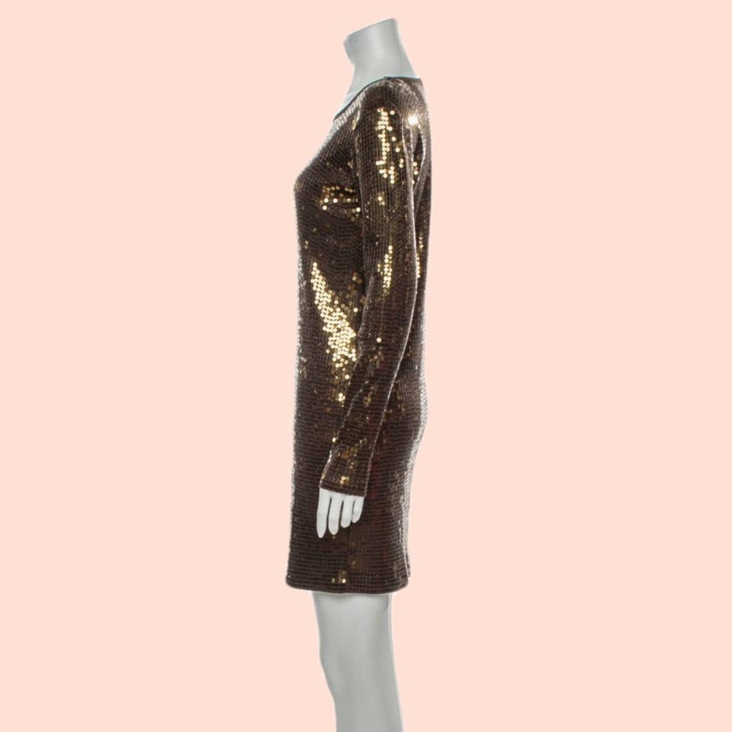 MICHAEL KORS Bronze Sequin Long Sleeve Cotton Dress