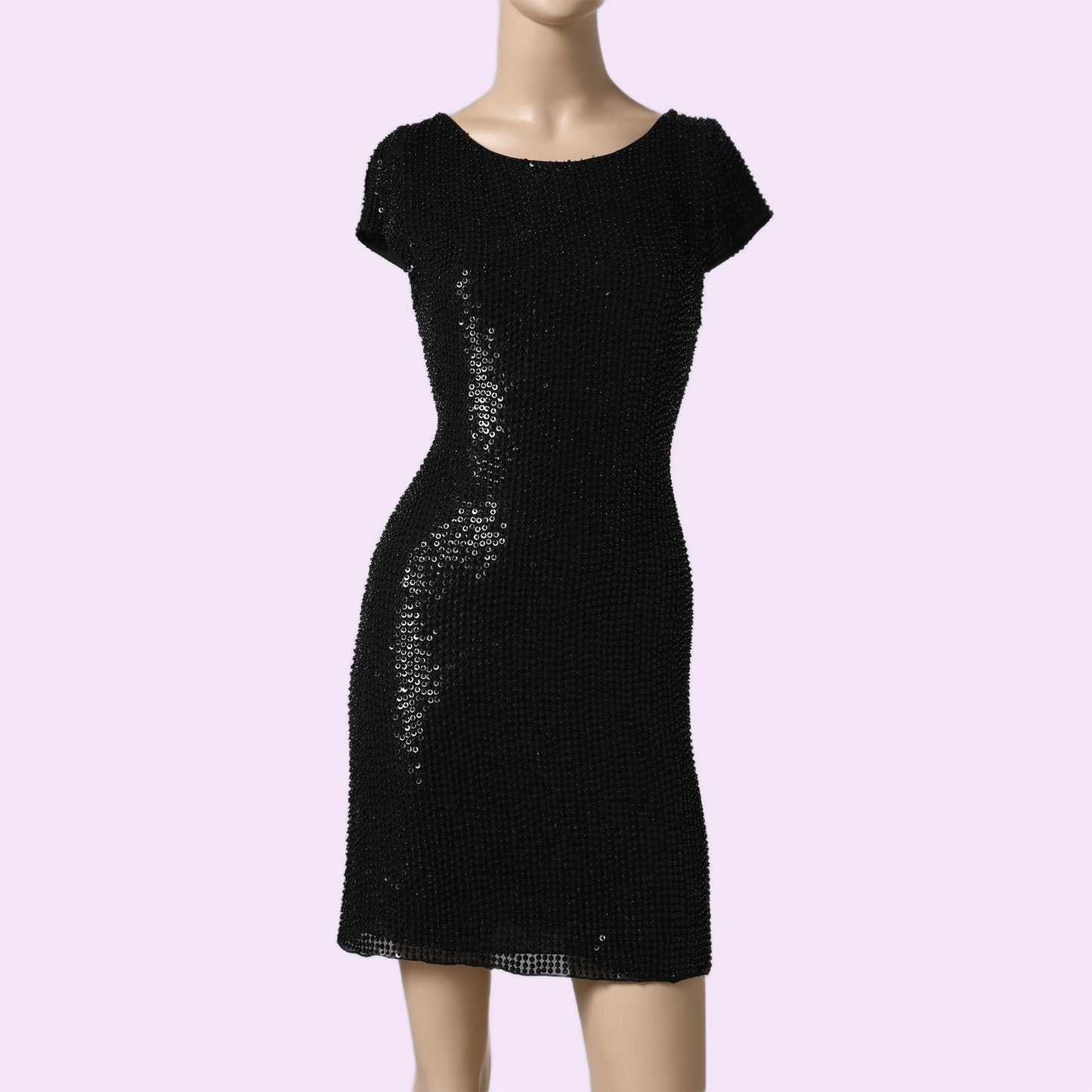 ALICE + OLIVIA Black Beaded Sequin Short Sleeve Mini Dress