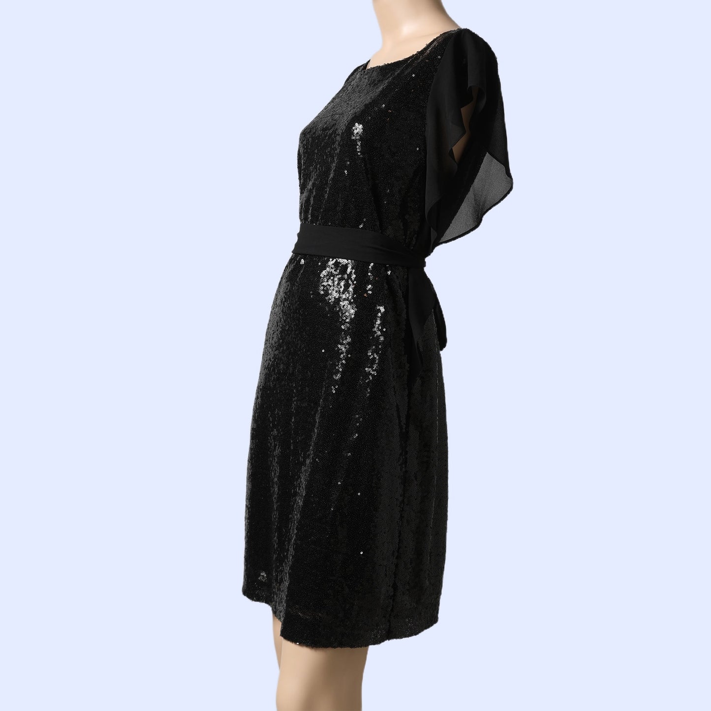 MICHAEL KORS Black Sequin Ruffle Sleeve Shift Dress