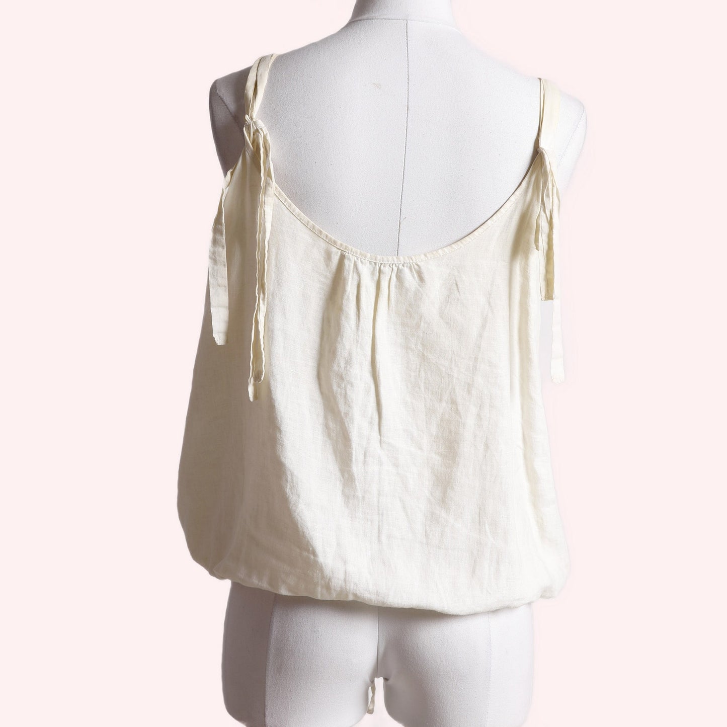 MORGAN Vintage Off White Cotton Pearl Embellished Bubble Hem Tank Top