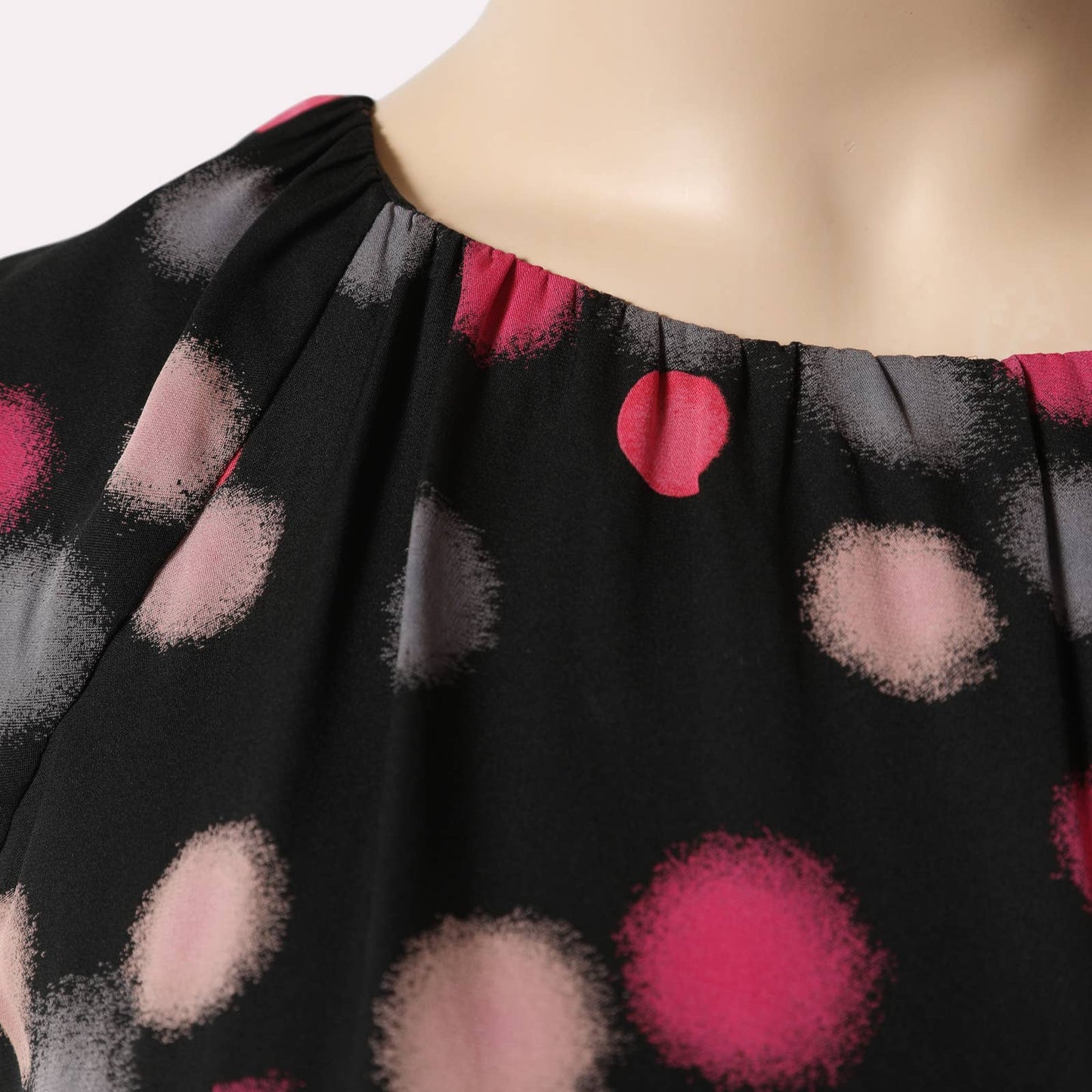 DIANE VON FURSTENBERG Black with Pink Polka Dot Sleeveless Silk Mini Dress