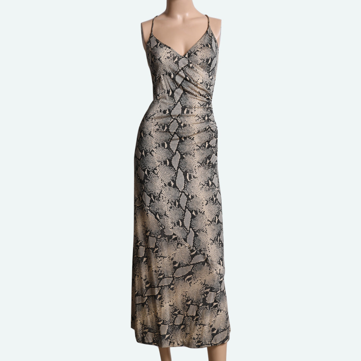 DIANE VON FURSTENBERG Vintage Y2K Black Beige Snakeskin Silk Slip Maxi Dress