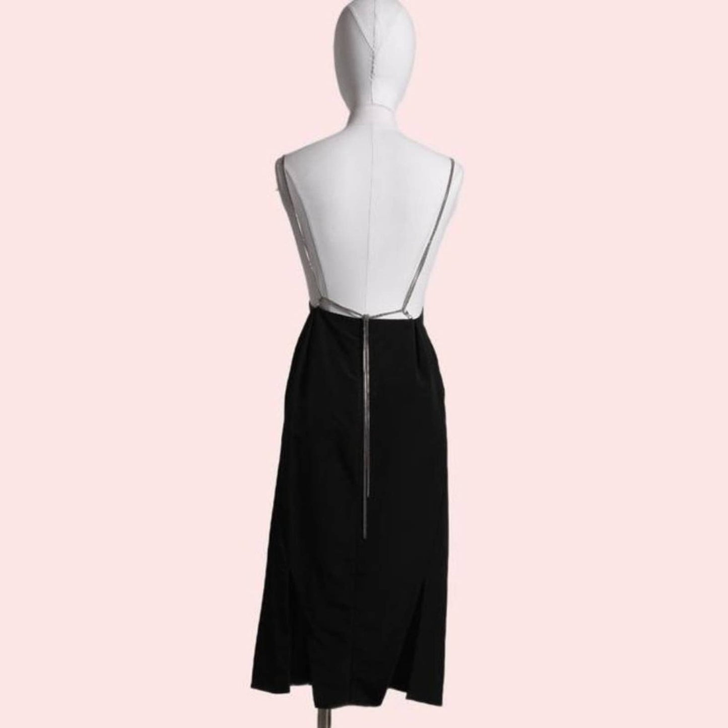 VINTAGE Black with Silver Chain Backless Midi Dress