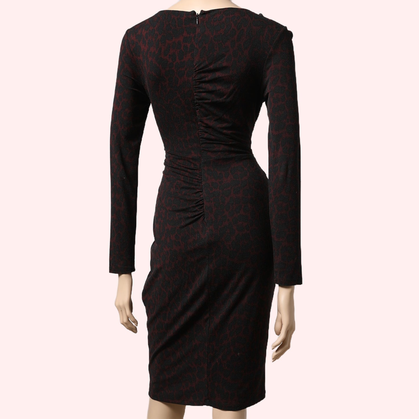 WHISTLES Black Red Cheetah Print Ruched Bodycon Dress