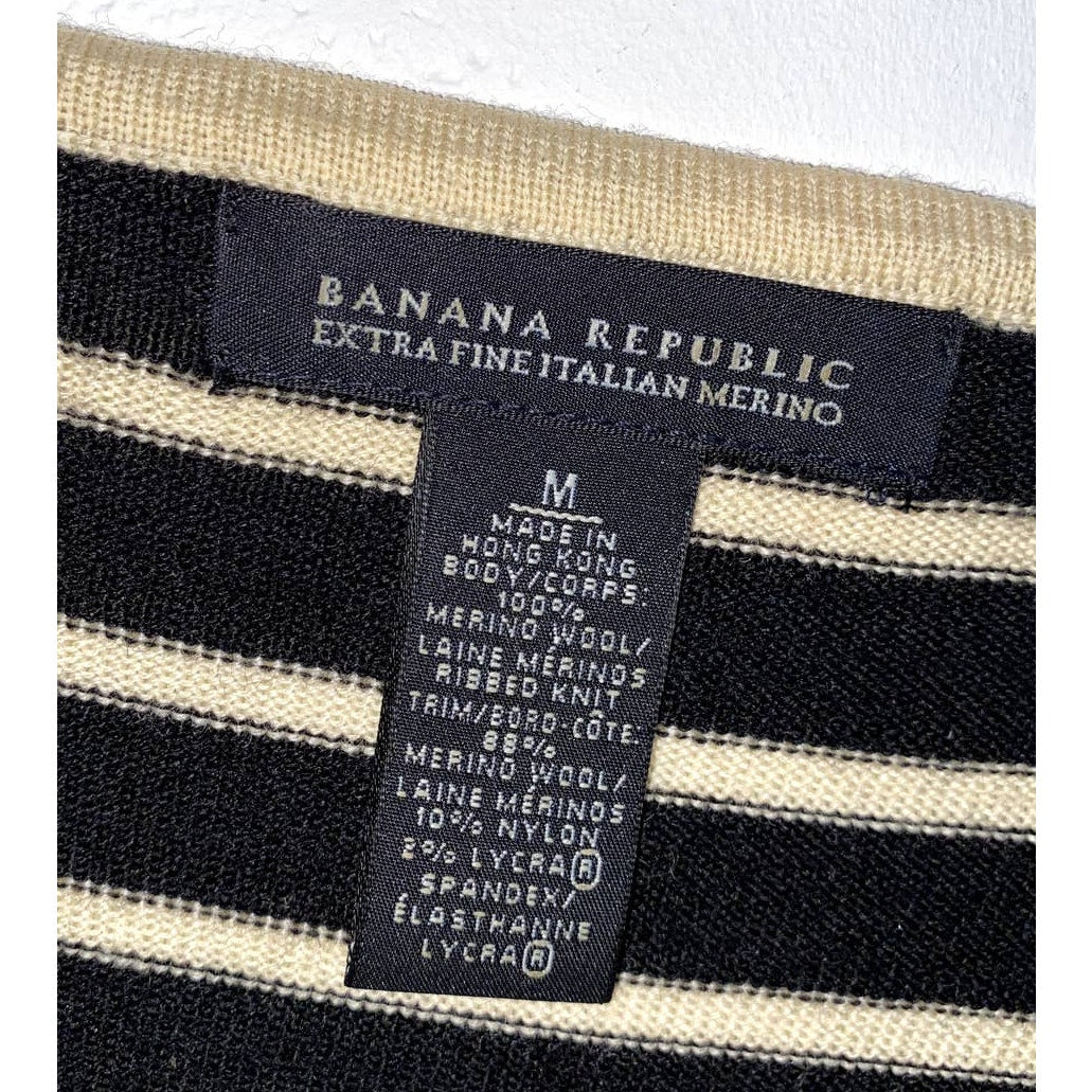 BANANA REPUBLIC Vintage Black and Beige Striped Merino Wool Sweater