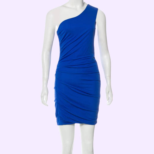 CUT25 BY YIGAL AZROUËL Cobalt Blue One Shoulder Bodycon Mini Dress