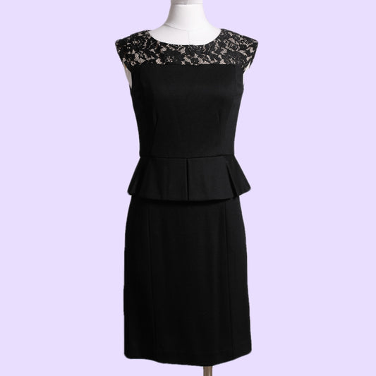 CYNTHIA STEFFE Black Lace Peplum Scoop Neckline Dress