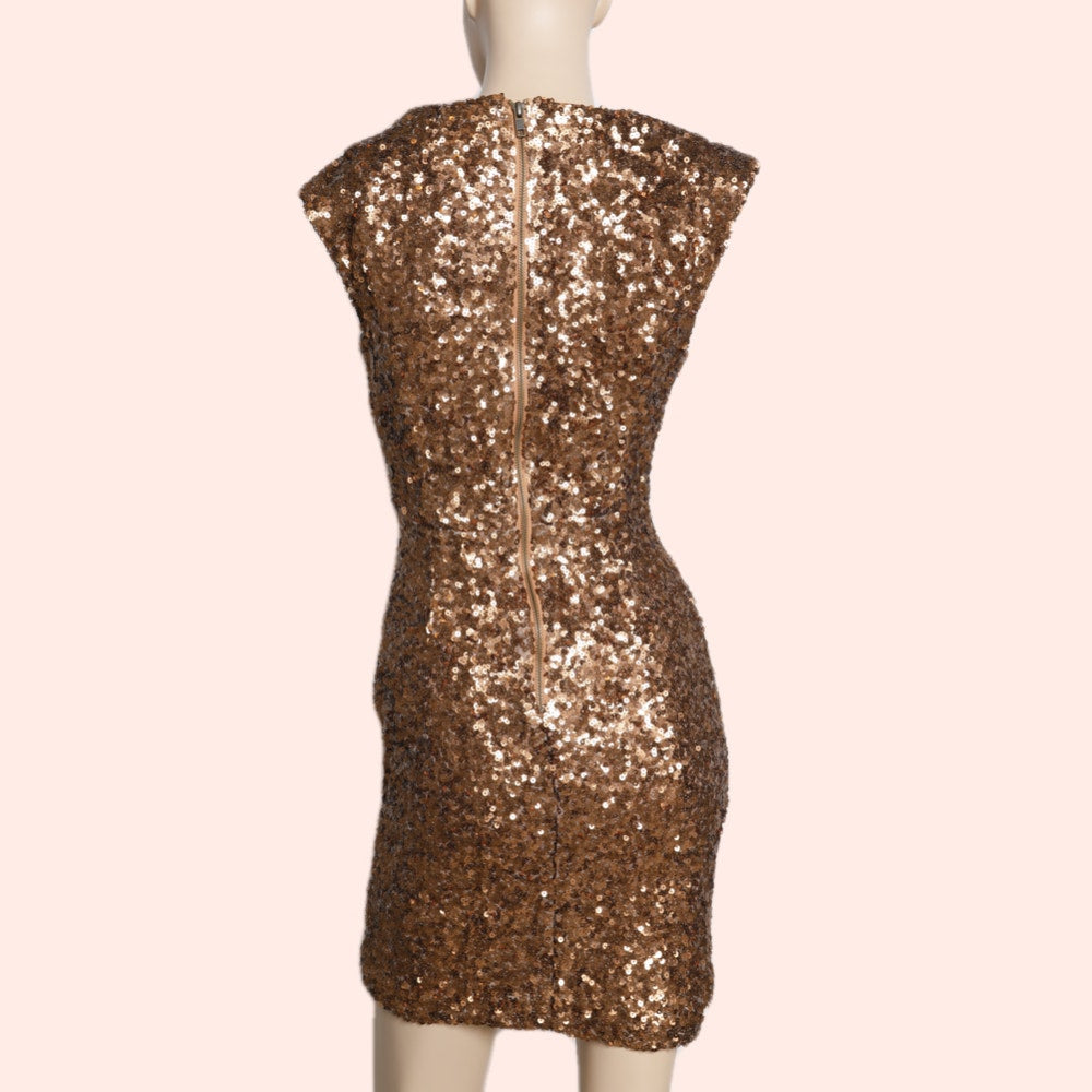 FRENCH CONNECTION Bronze Gold Sequin Mini Dress