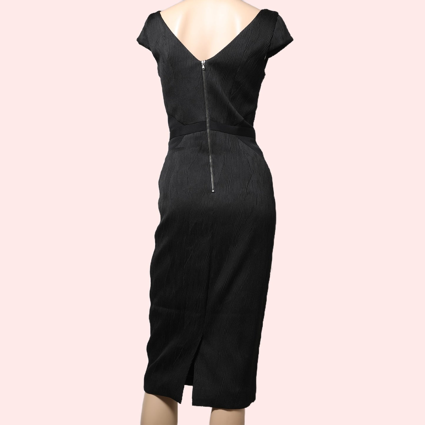 JAY GODFREY Black Scoop Neck Textured Pencil Dress