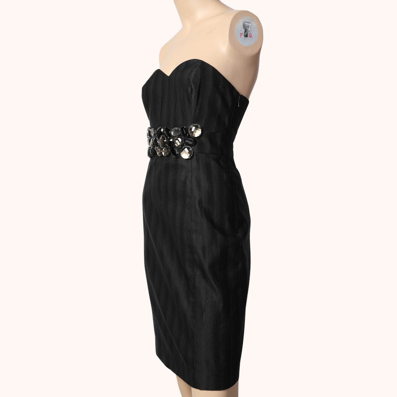 TIBI Vintage Black Strapless Jewel Embellished Silk Blend Dress
