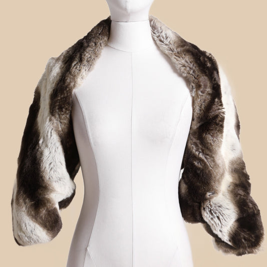 WILD INSTINCT Brown and White Faux Fur Shrug