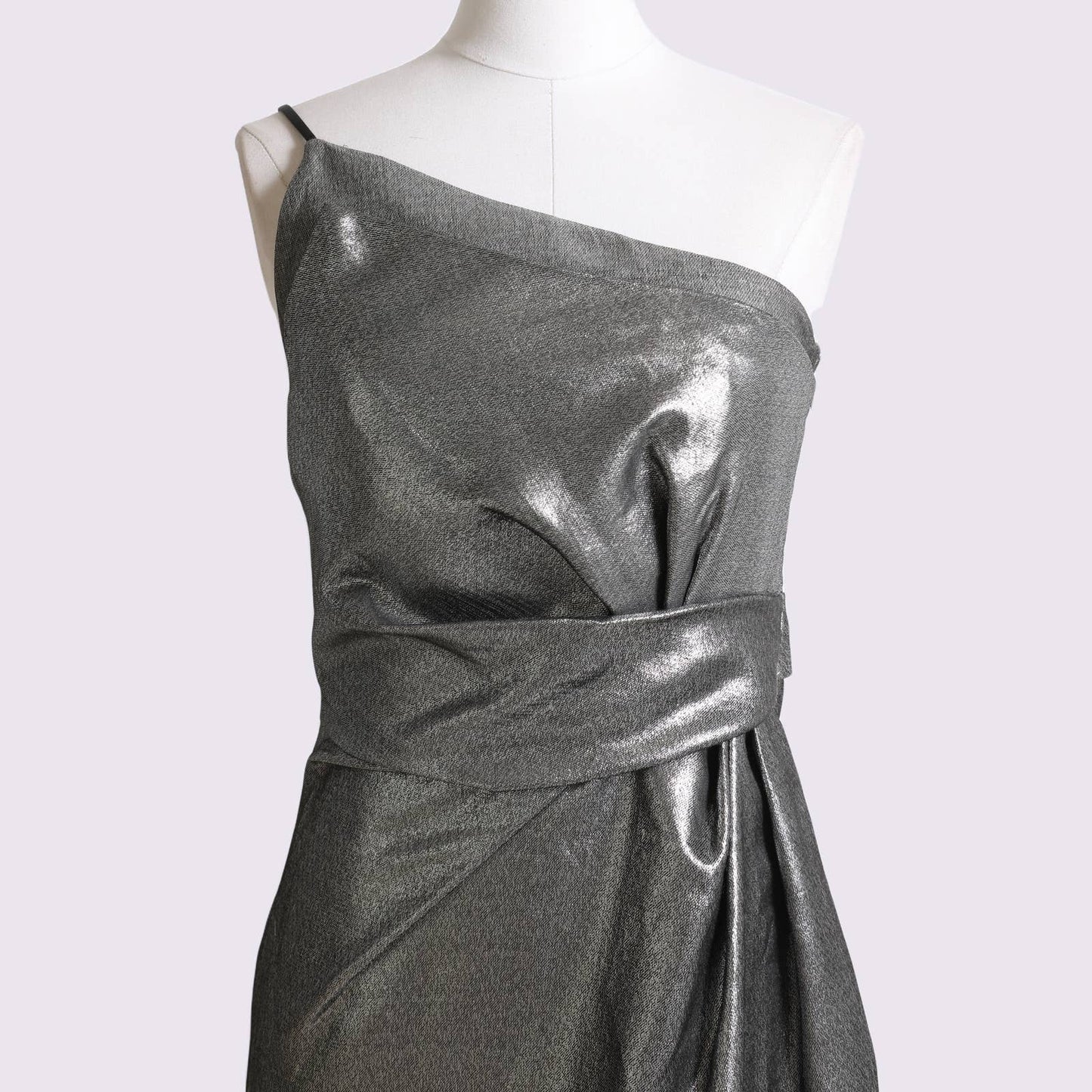 HALSTON HERITAGE Silver One-Shoulder Knee-Length Sheath Dress