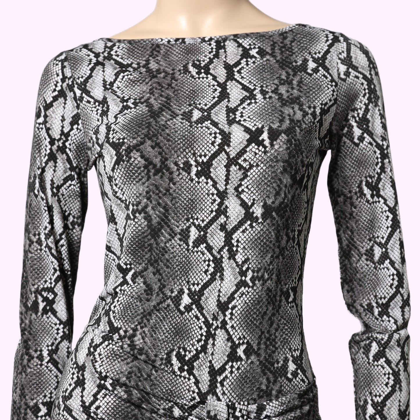 MICHAEL KORS Black Gray Snakeskin Print Long Sleeve Ruched Dress