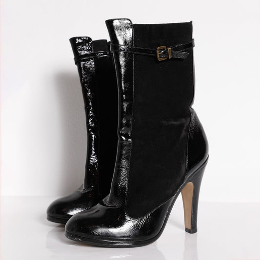 TOPSHOP Vintage Black High Heel Leather and Suede Ankle Boots