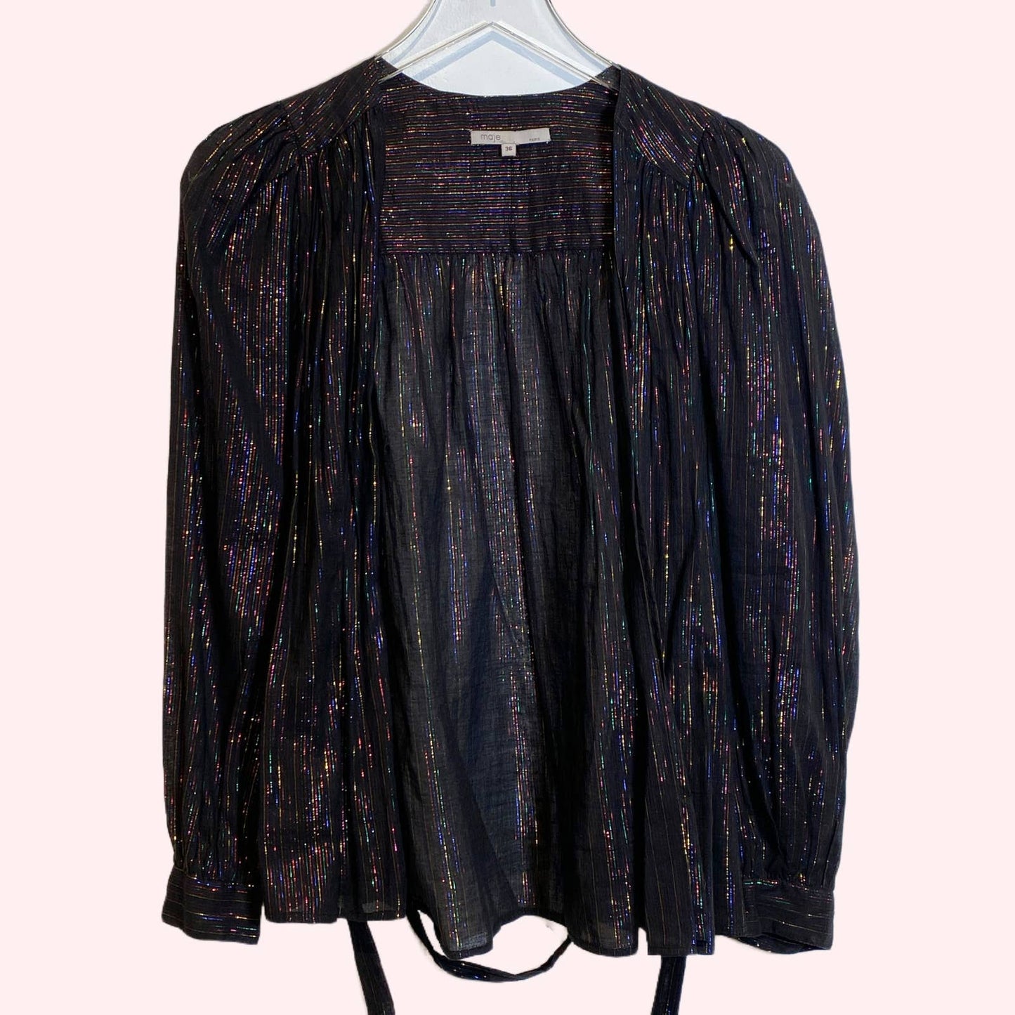 MAJE Metallic Threaded Long Sleeve Cotton Wrap Blouse