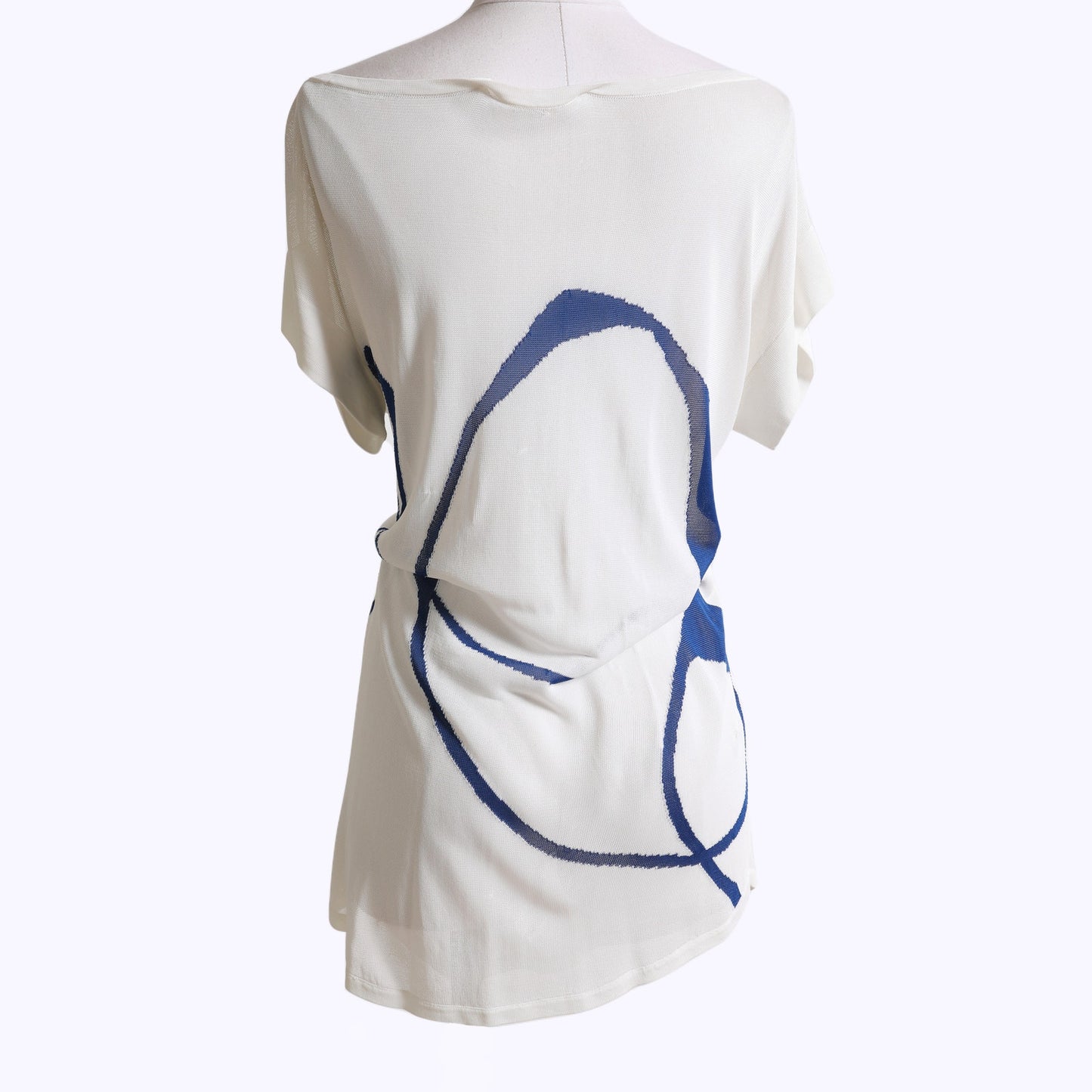 DIANE VON FURSTENBERG Vintage Y2K White and Blue Sheer Mesh T-Shirt Mini Dress