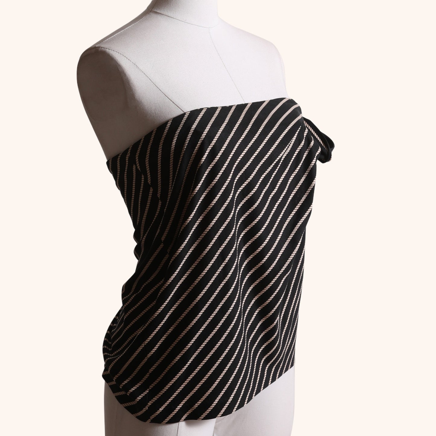 DIANE VON FURSTENBERG Vintage Black and Beige Striped Strapless Tie Tube Top