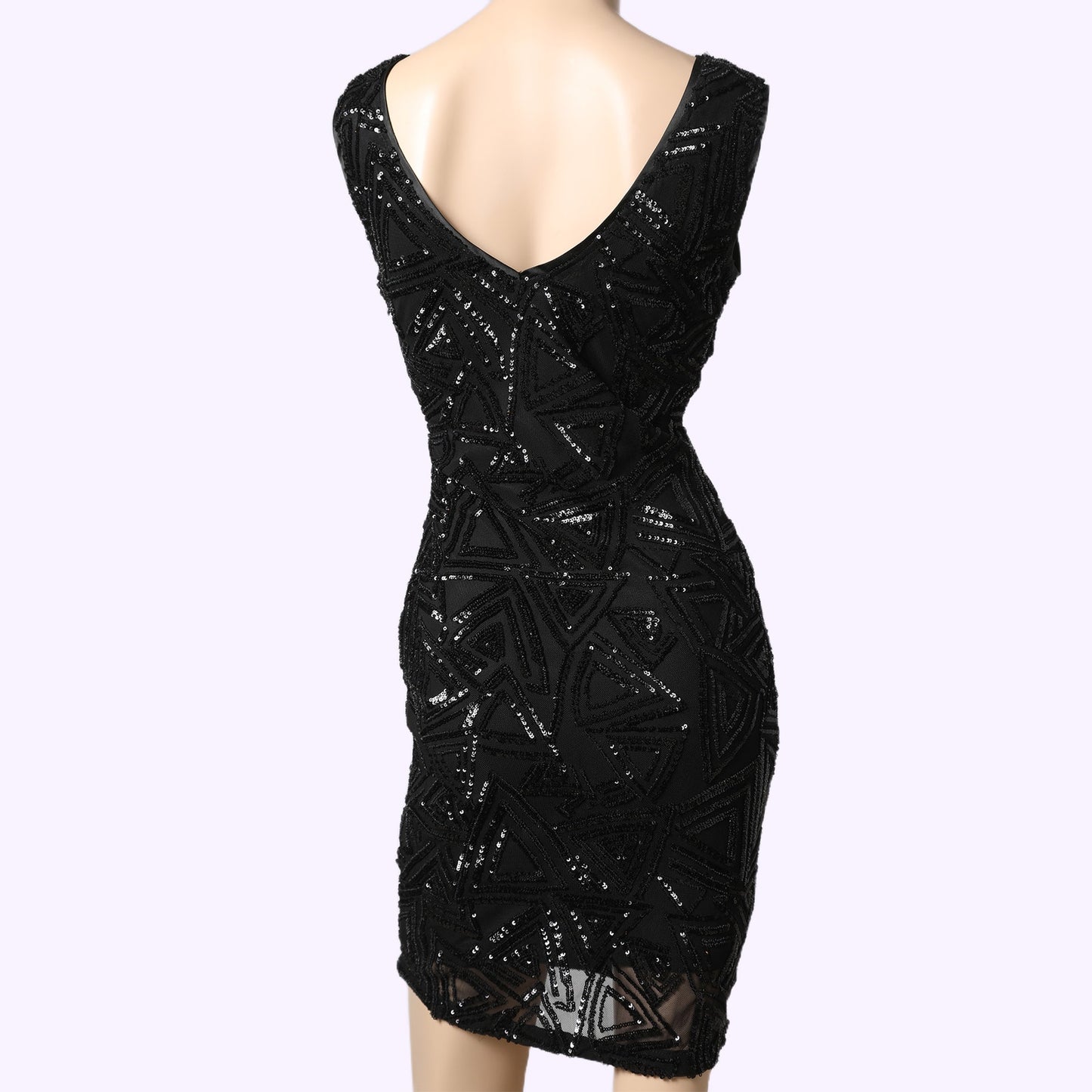 LUCY PARIS Black Sequin Pattern Embellished Sleeveless Dress