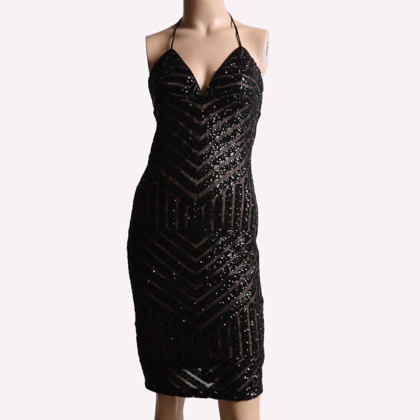 BARDOT Black Sequin Halter Knee Length Dress