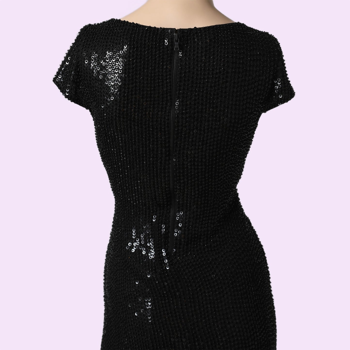 ALICE + OLIVIA Black Beaded Sequin Short Sleeve Mini Dress