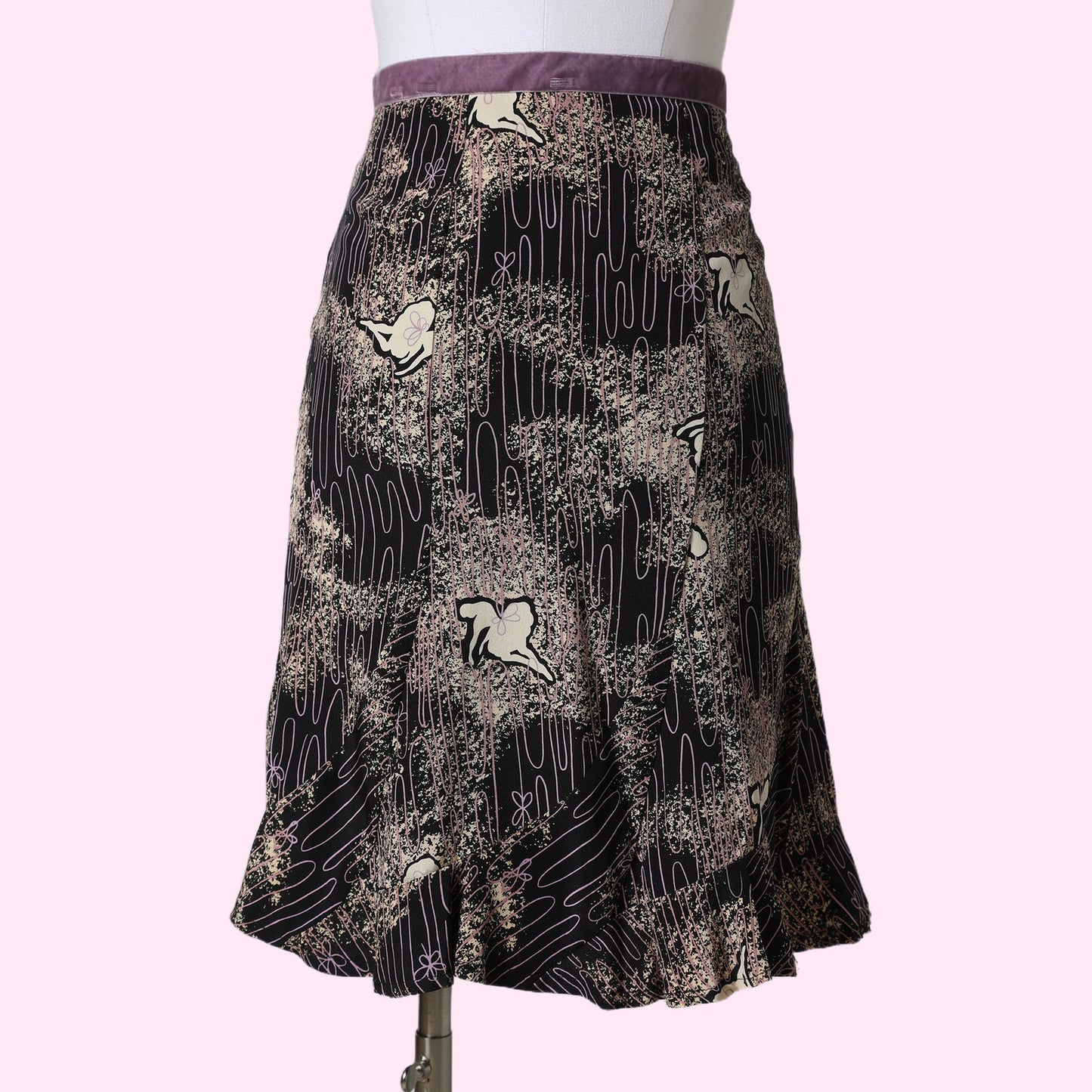 BEVERLY & MONIKA Vintage Black Purple and Gold Abstract Pattern Tulip Skirt