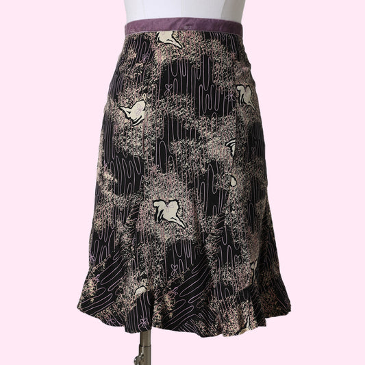 BEVERLY & MONIKA Vintage Black Purple and Gold Abstract Pattern Tulip Skirt