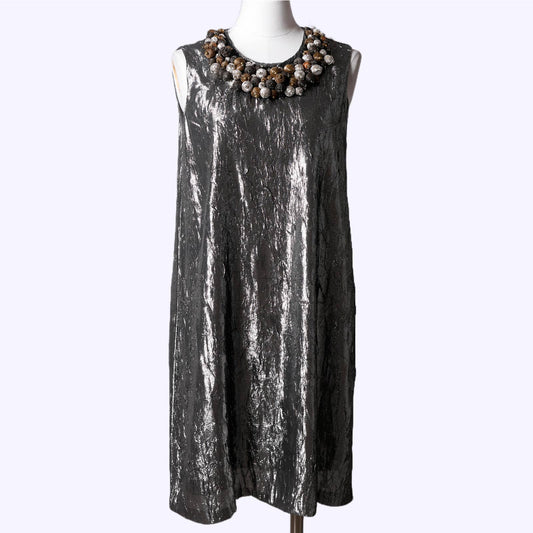 BEHNAZ SARAFPOUR Silver Metallic Embellished Sleeveless Dress