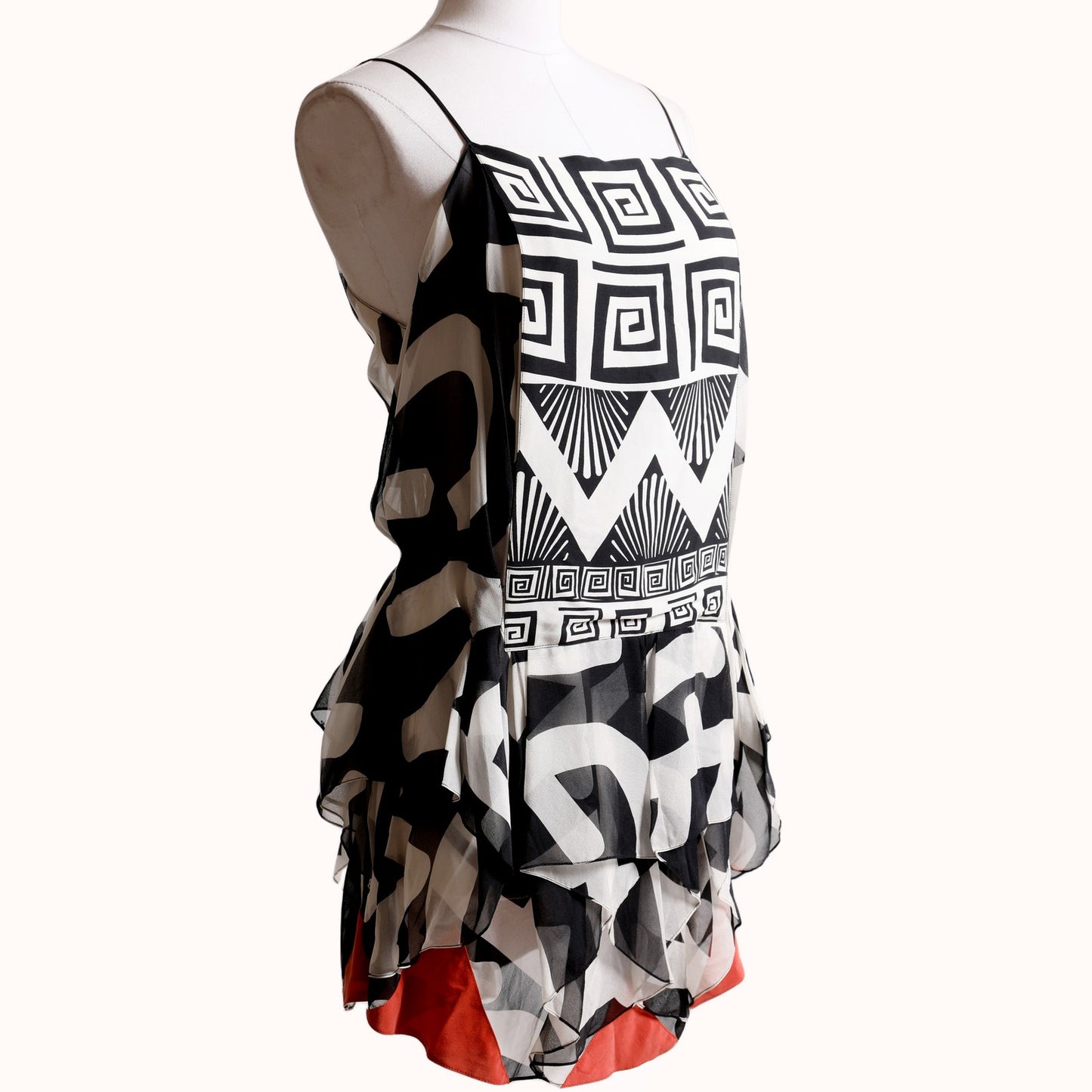 DIANE VON FURSTENBERG Vintage Chrysilla Black White Tribal Print Silk Mini Dress