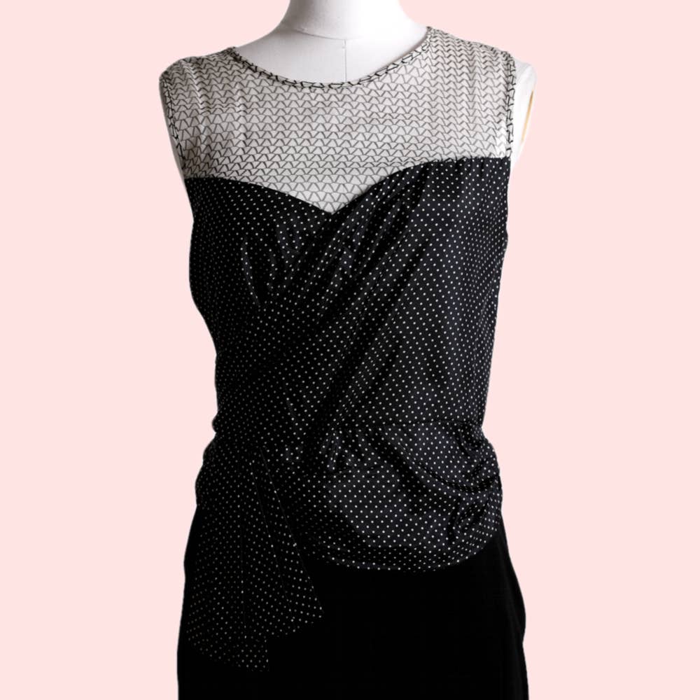 BAILEY 44 Black and White Polka Dot Sleeveless Silk Dress