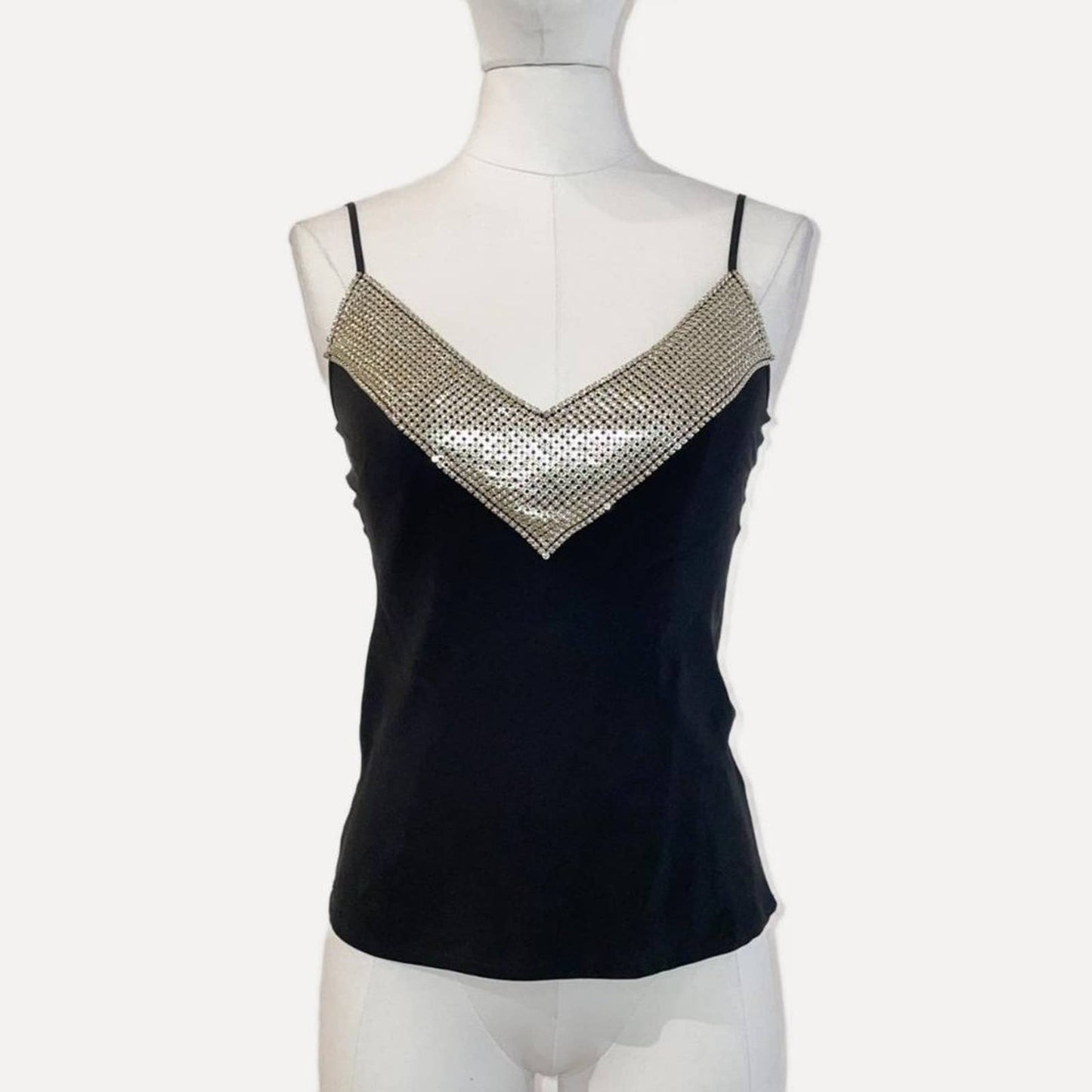 PINK SODA Black with Metallic Mesh Strapless Silk Top