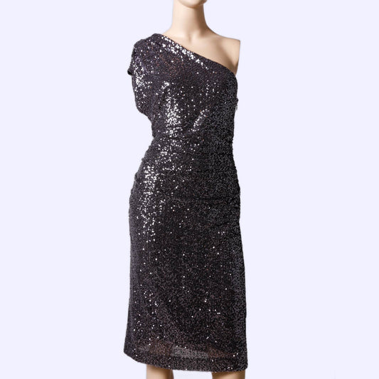 RALPH LAUREN Lavender Sequined One Shoulder Dress