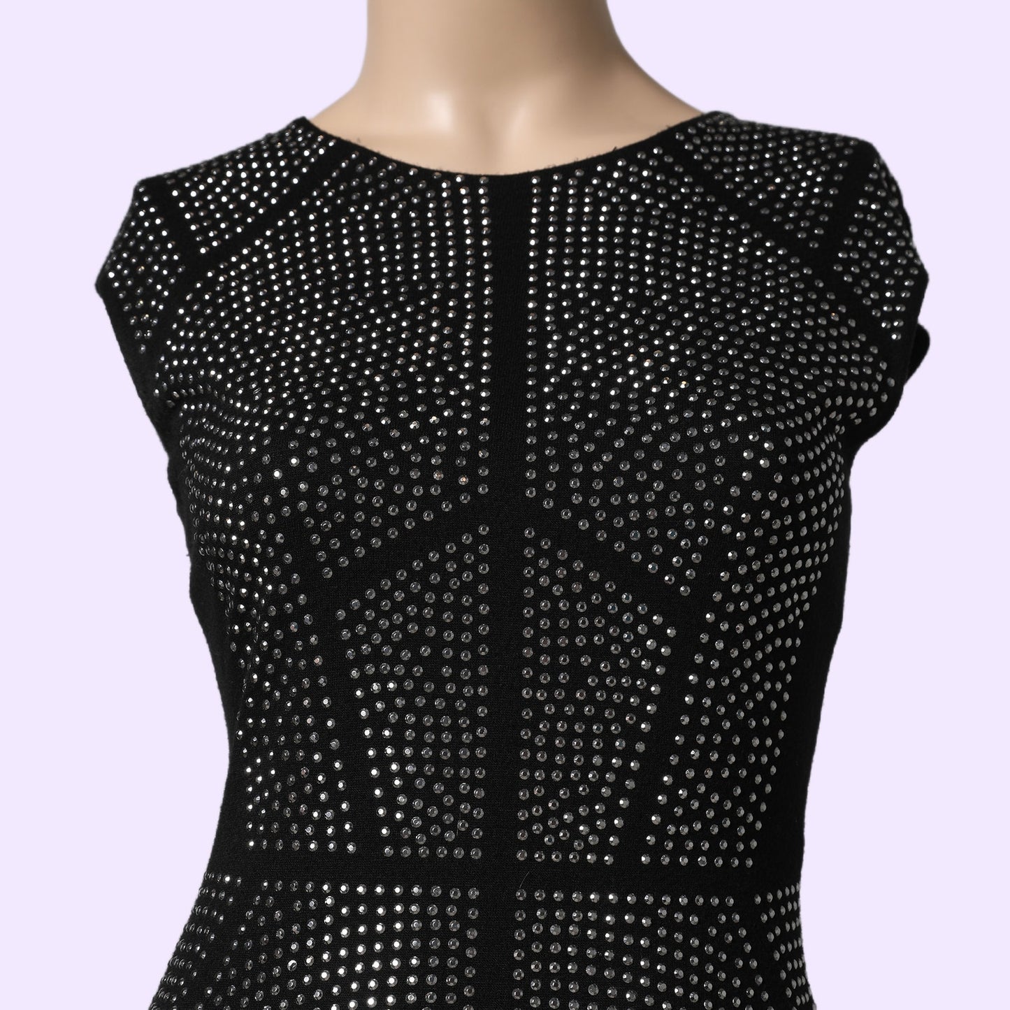 REBECCA TAYLOR Black Jersey Silver Studded Sleeveless Mini Dress