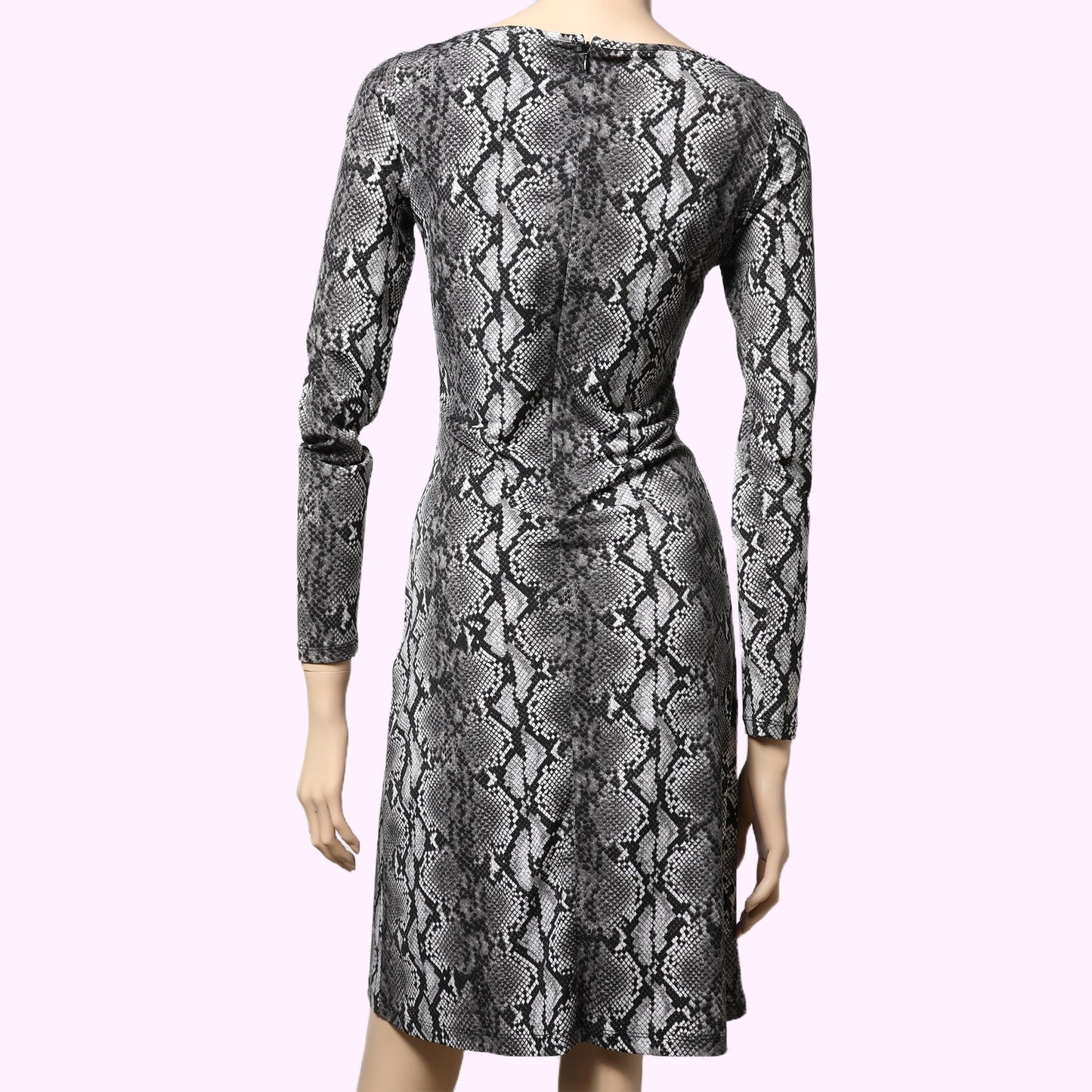MICHAEL KORS Black Gray Snakeskin Print Long Sleeve Ruched Dress