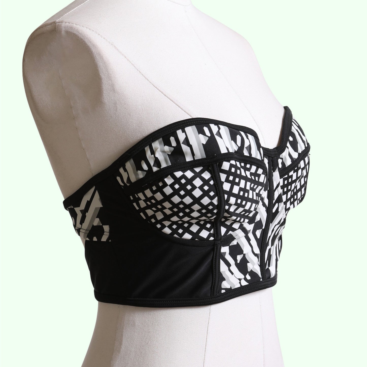 PETER PILOTTO Black White Abstract Print Strapless Bustier Swim Top