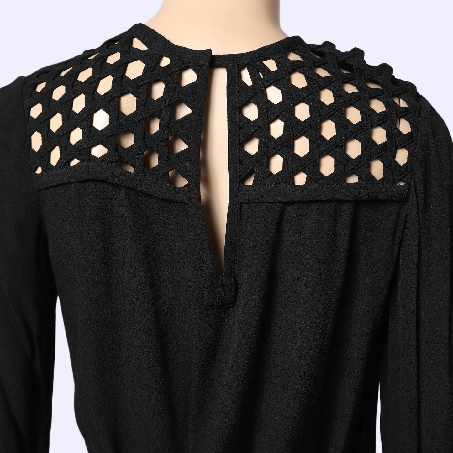 DIANE VON FURSTENBERG Black Woven Cutout Shoulder Shift Dress