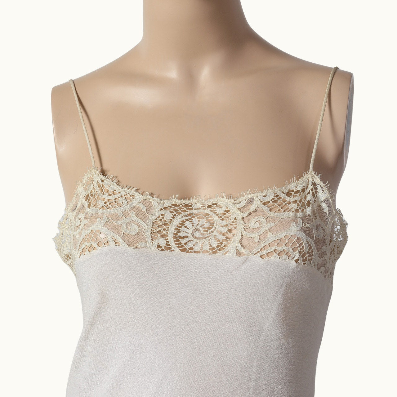 CATHERINE BRICKHILL Vintage Y2K Cream Lace Trim Camisole Tank Top