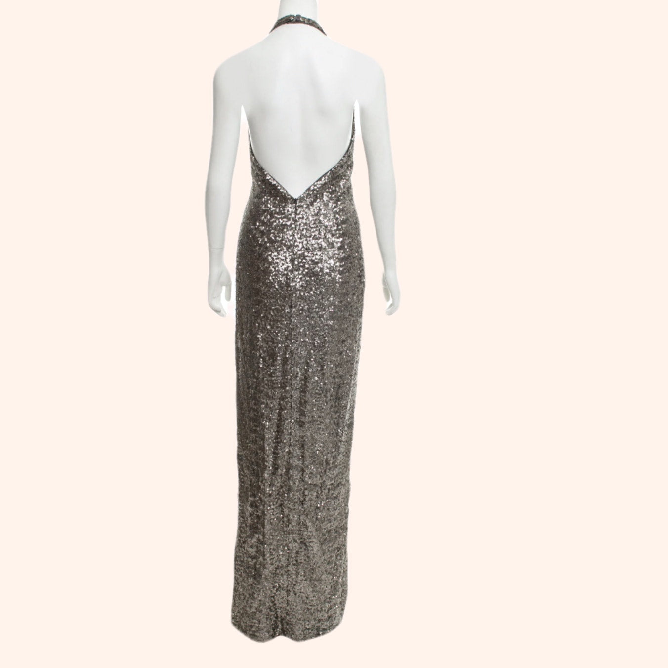 HALSTON Silver Sequin Evening Dress