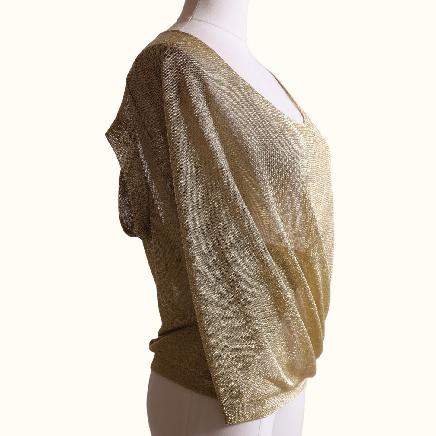 CATHERINE BRICKHILL Vintage Y2K Metallic Gold Draped Short Sleeve Top