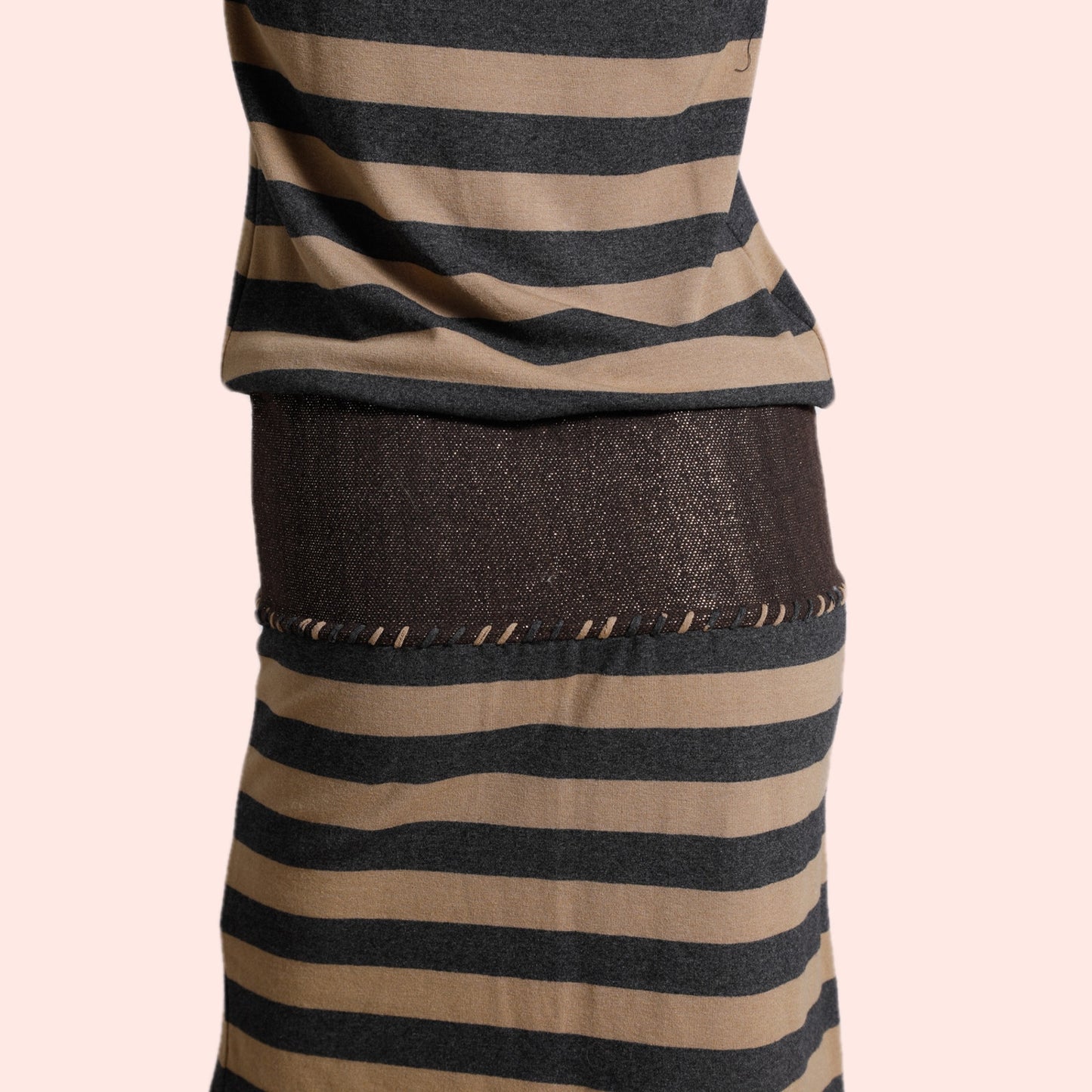 NIKKA Brown & Gray Stripe Sleeveless Turtleneck Midi Dress Vintage Y2K