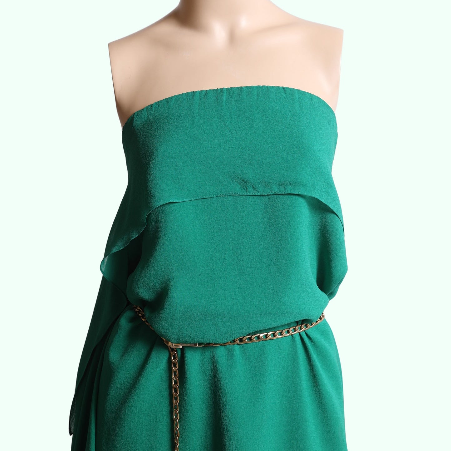 BCBGMAXAZRIA Vintage Green Silk Chiffon Strapless Mini Dress