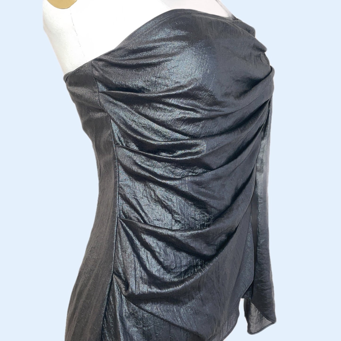 BCBGMAXAZRIA Black Metallic One Shoulder Top
