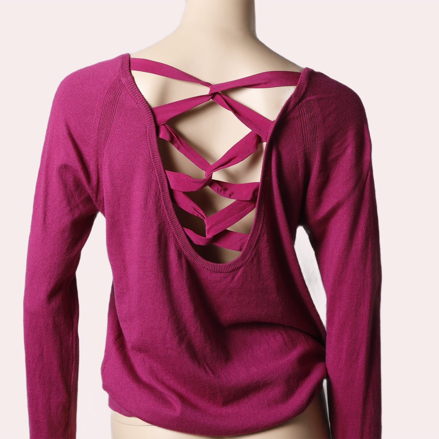 SANDRO Magenta Pink Braided Open Back Long Sleeve Silk Sweater