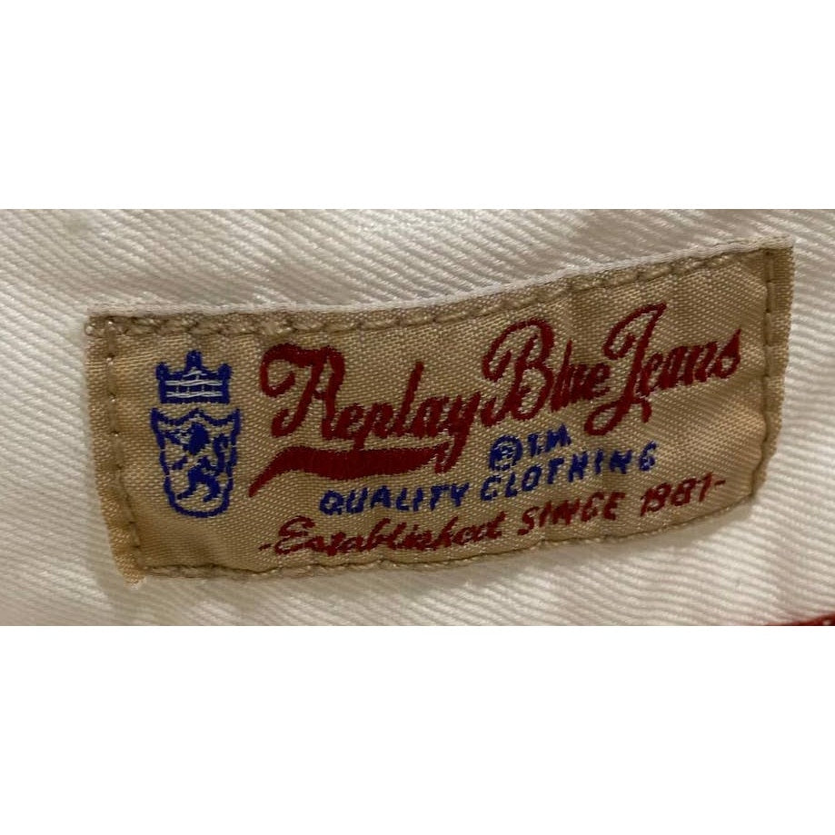 REPLAY White Linen Blend Denim Shorts