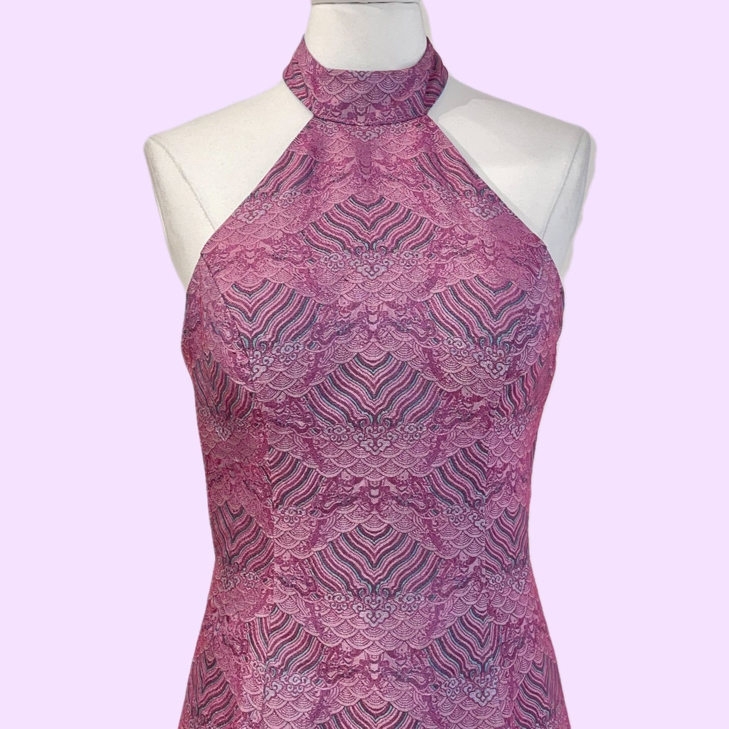 MALAN BRETON Pink Geometric Textured Halter Dress
