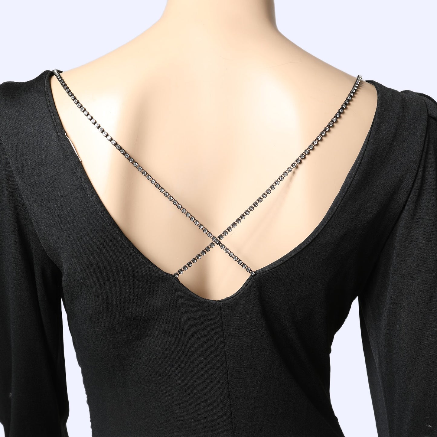 DIANE VON FURSTENBERG Black Rhinestone Back Vintage Long Sleeve Dress