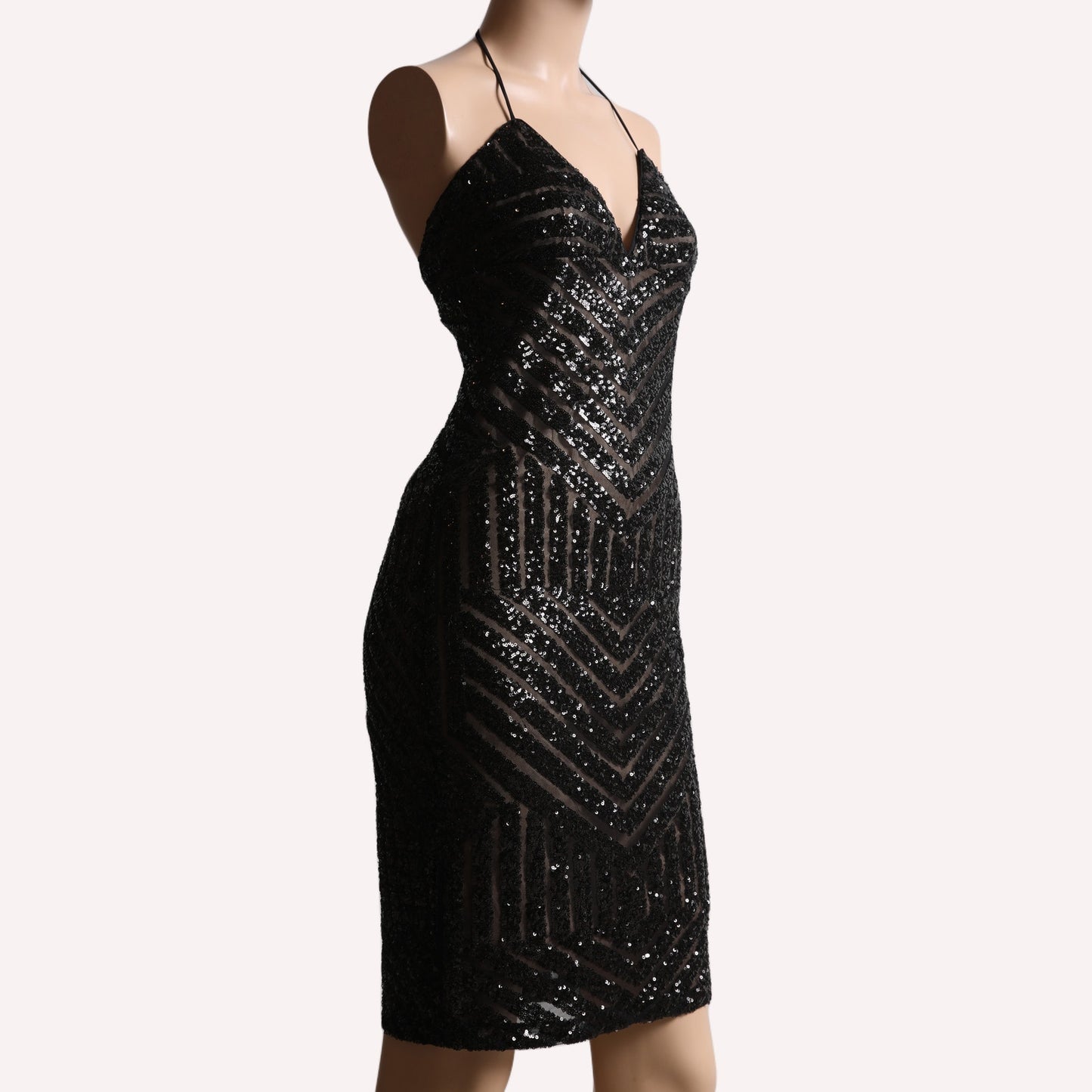 BARDOT Black Sequin Halter Knee Length Dress