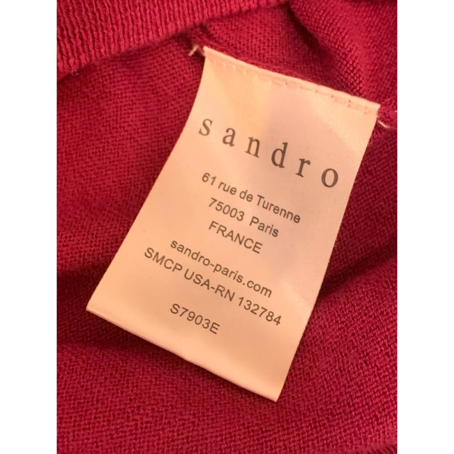 SANDRO Magenta Pink Braided Open Back Long Sleeve Silk Sweater