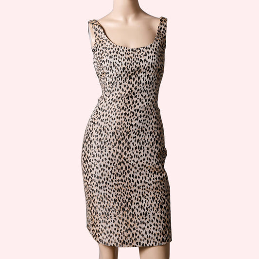 DIANE VON FURSTENBERG Animal Print with Black Back Sleeveless Knee Length Dress