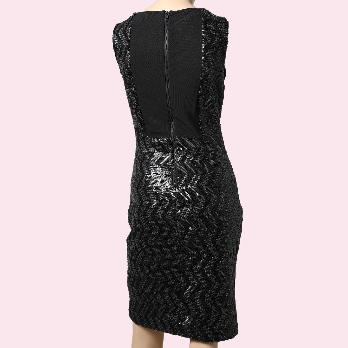 ALICE + OLIVIA Black Sequin Chevron Sheath Dress