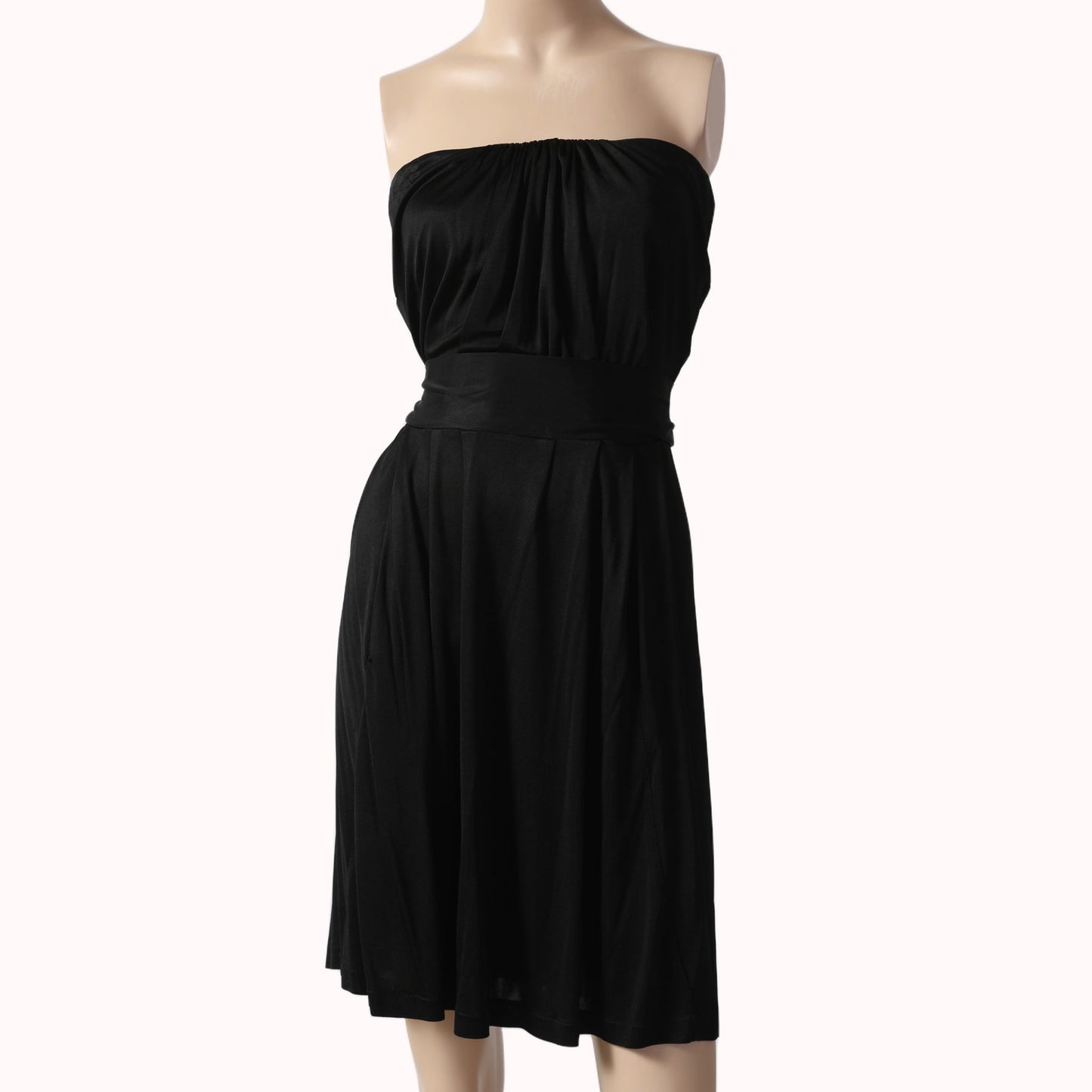 MAJE Black Strapless Ruched Mini Dress